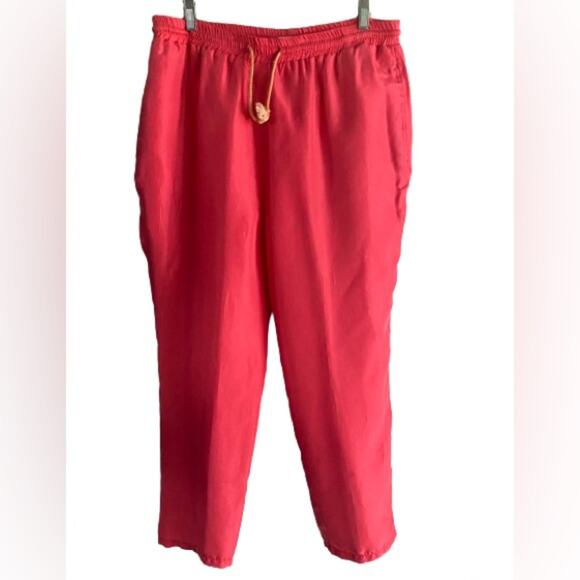 Vintage Pink Coral Silk Pull On  Drawstring Pants Sz M - Picture 1 of 7